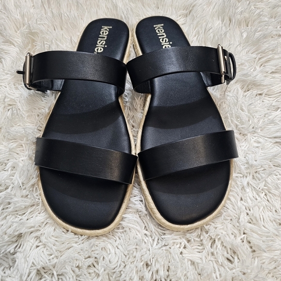 Kensie Shoes - Kensie Sandals 7M Black Minimalist with Adjustable Ankle Strap